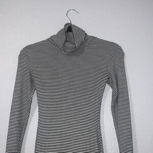 Striped Black & White Long Sleeve Long Dress